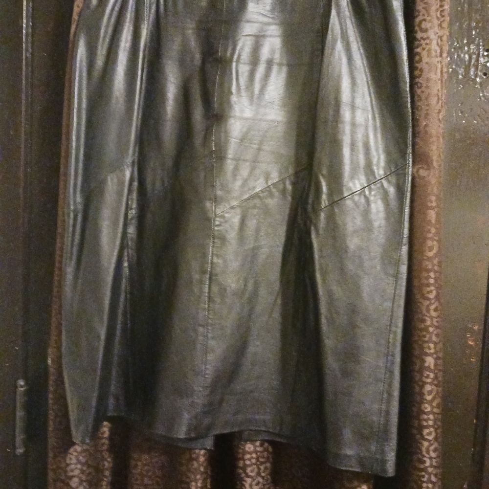 Black leather midi skirt